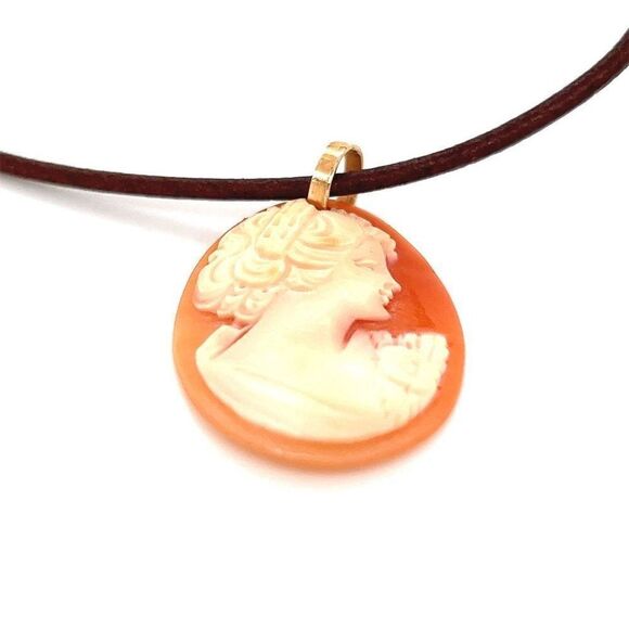14k Cameo Brown Corded Necklace - Picture 2 of 12